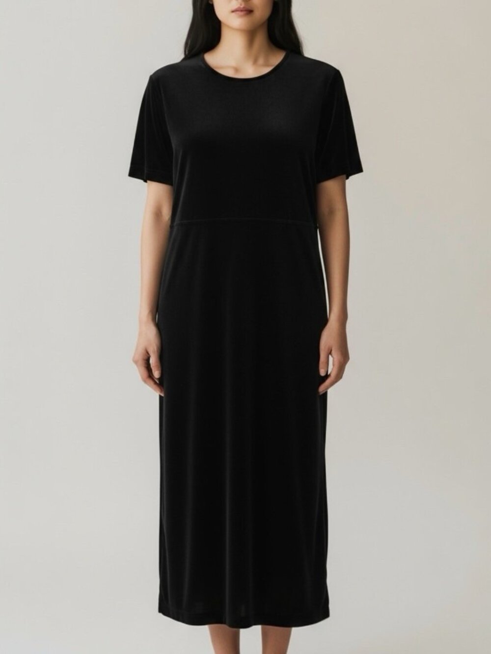 Talbots Velour Black Maxi Dress Long Pullover Short Sleeve Size Medium